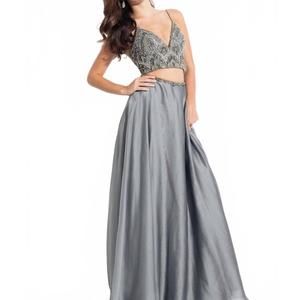 NEW RACHEL ALLAN two-piece chiffon prom dress in gunmetal
